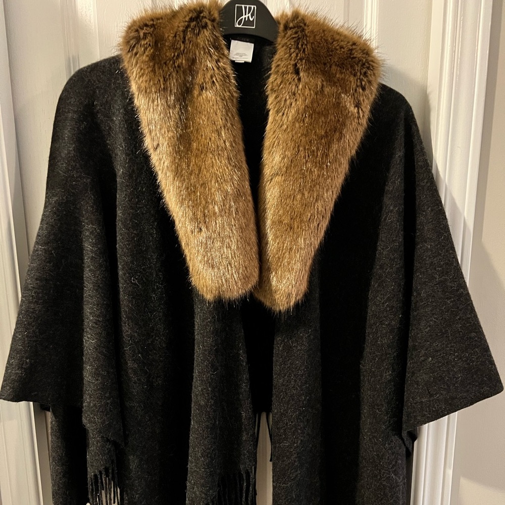 J.Crew shawl with faux fur collar.  One size, never worn.